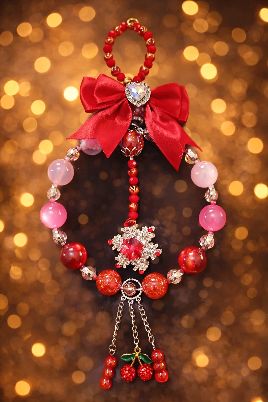 Red Suncatcher with Rhinestone Heart Bow